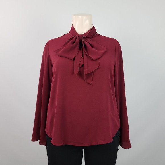 RACHEL Rachel Roy Tops - Rachel Roy Burgundy Neck Tie Blouse Size XL